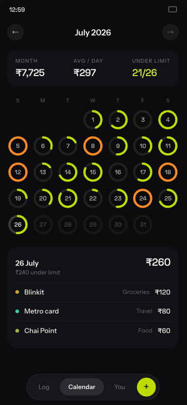 SnapSpend calendar